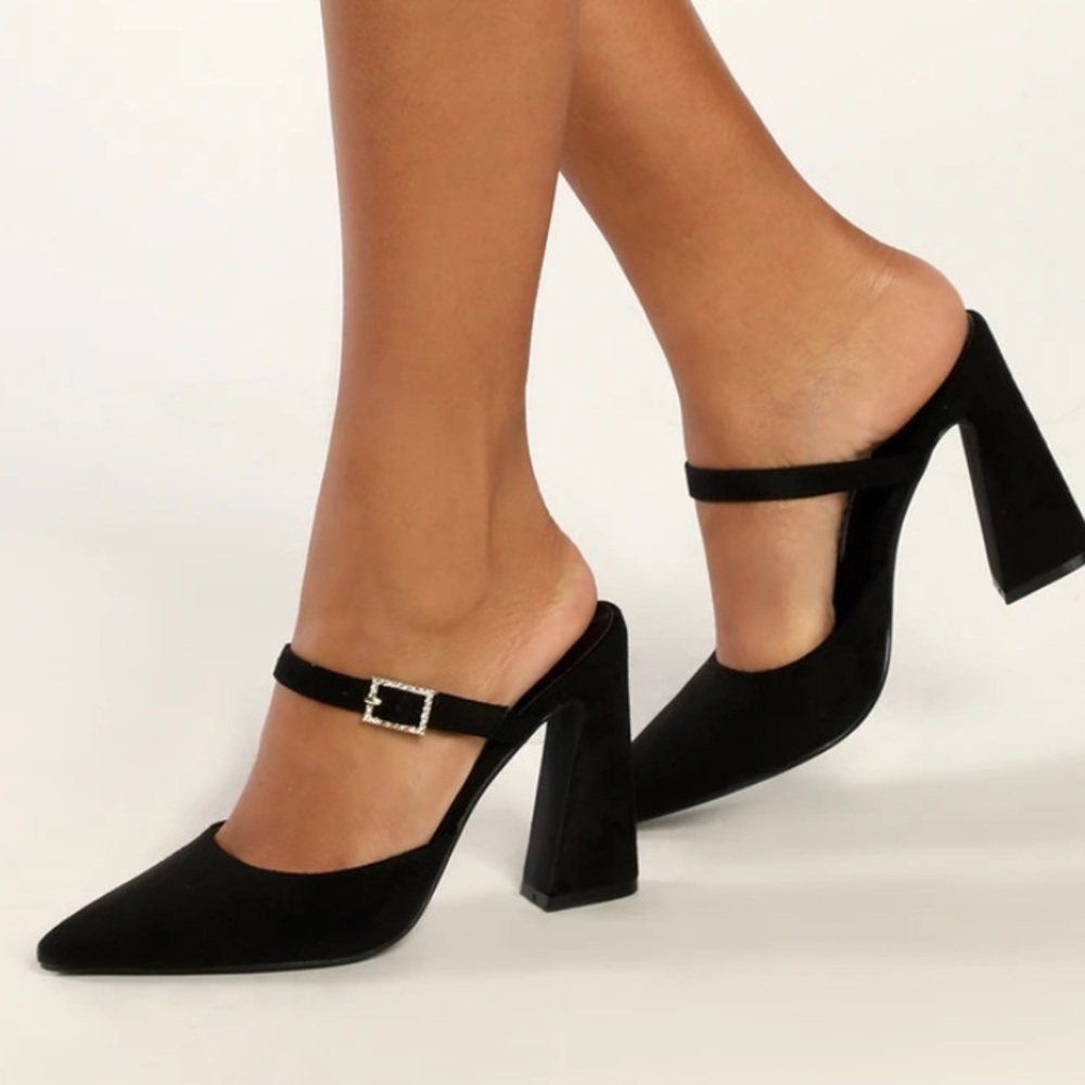 Vivianna Black Suede Pointed-Toe Mule Pumps